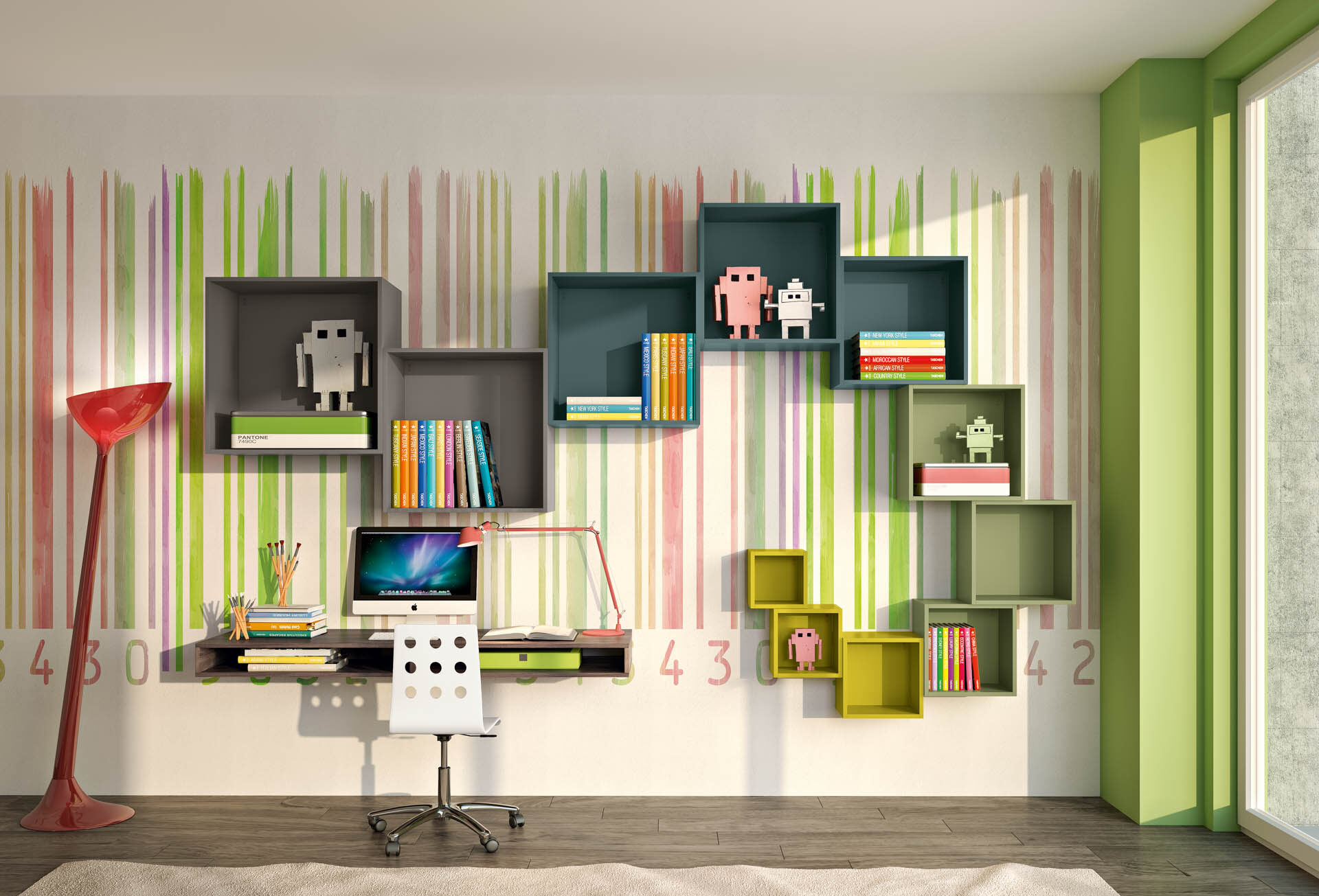 mobilibrianzadesign cameretta scrivania libreria verde