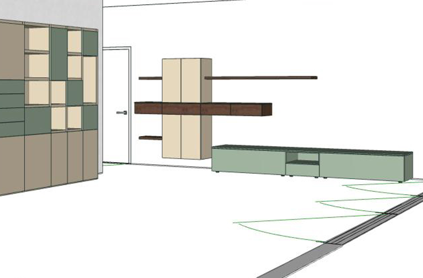 mobili brianza design soggiorno arredamento bianco verde progetto disegno